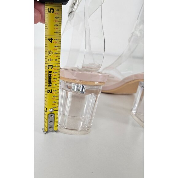 Womens Size 6 Clear Ankle Strap Block Nude Heel Strappy Sandals Shoes Stylish - Picture 5 of 11